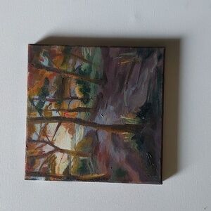 Sunset Bay Sundown, Pacific NW Plein Air Painting, Original Art, 8x8 canvas